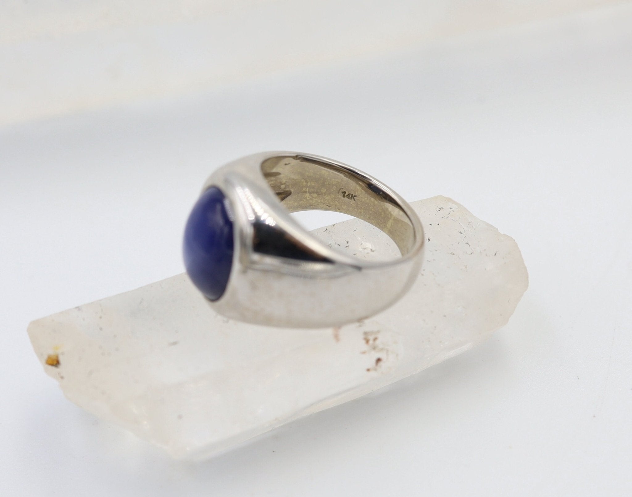 14k White Gold Signet Ring with Synthetic Star Sapphire - Petra Star