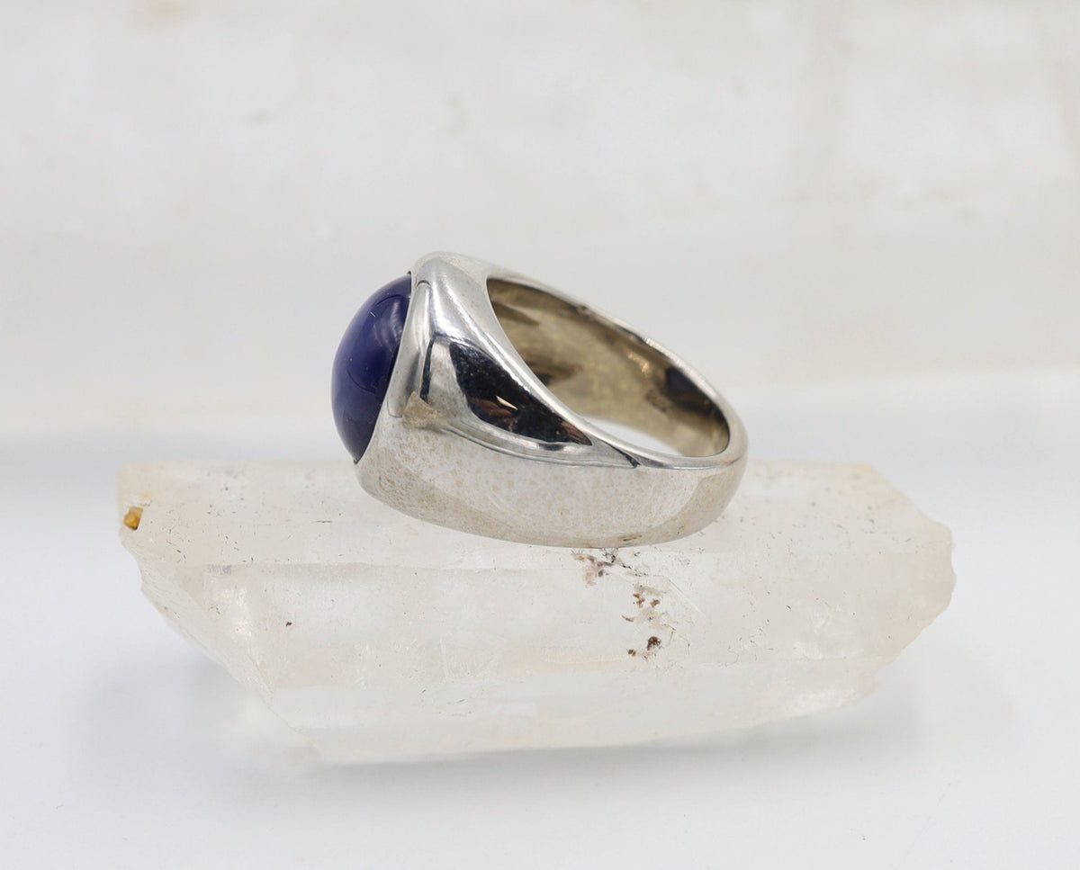 14k White Gold Signet Ring with Synthetic Star Sapphire - Petra Star