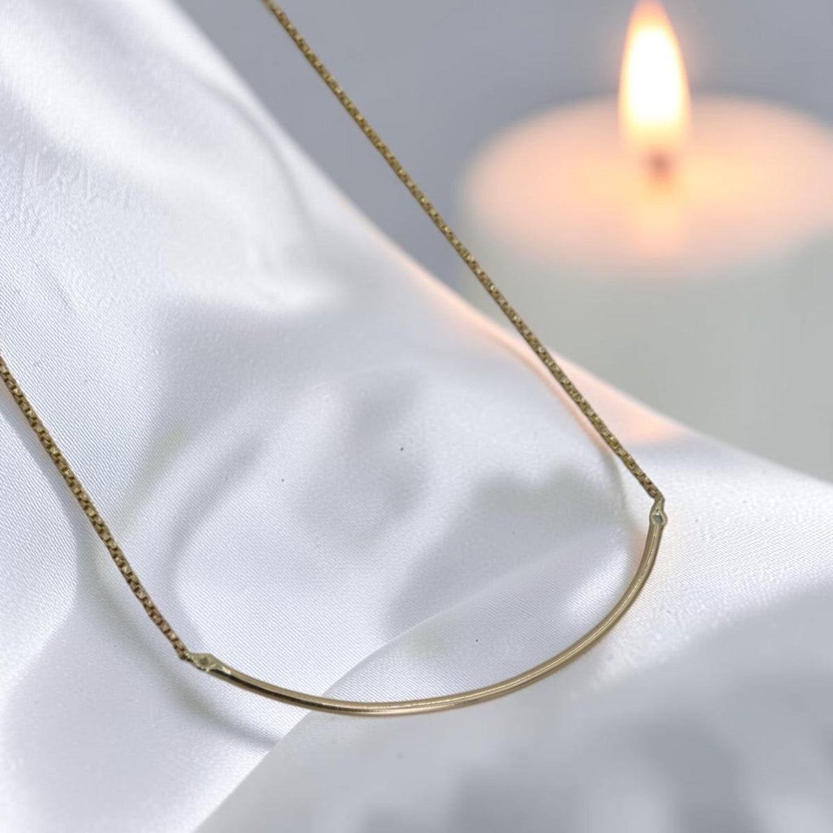 14K Yellow Gold Charm Holder Necklace — Converted Stickpin, Curved Bar Design, 15.5" - Petra StarNecklace