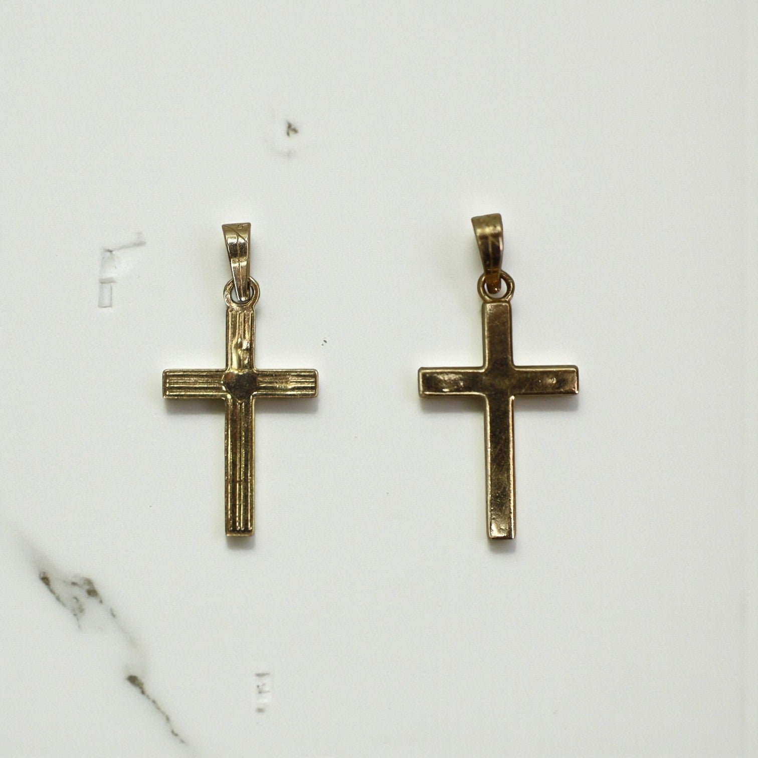 14k Yellow Gold Vintage Mini Cross Pendant with Heart Detail - Petra Star