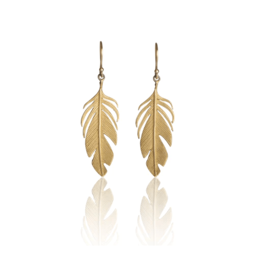Large Feather Earrings in 14K Gold - Petra Star