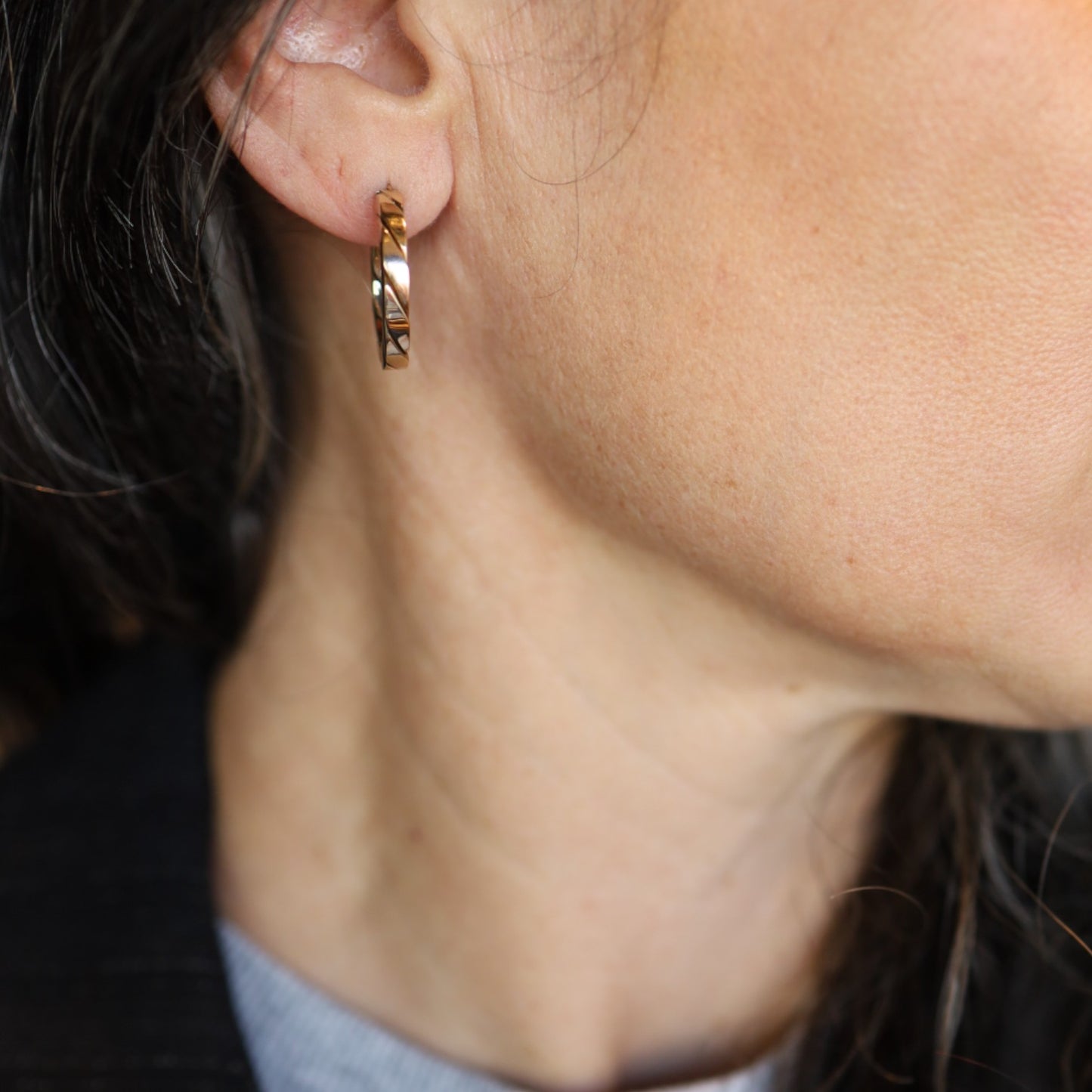 14k Heavy Gold Flat Rope Hoops - Petra Star