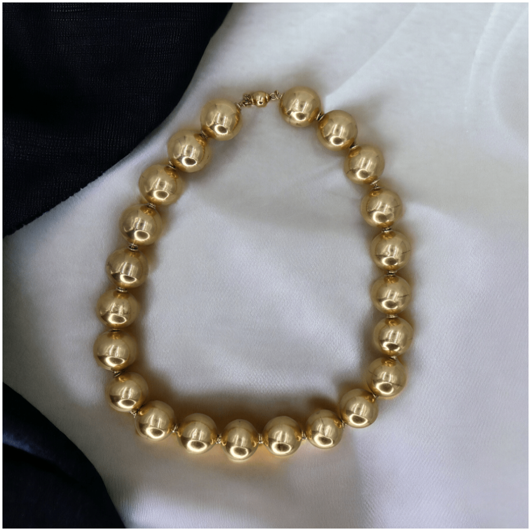 Antique Victorian 14k Yellow Gold Bead Necklace in 15.25" Length 16MM Beads - Petra Star