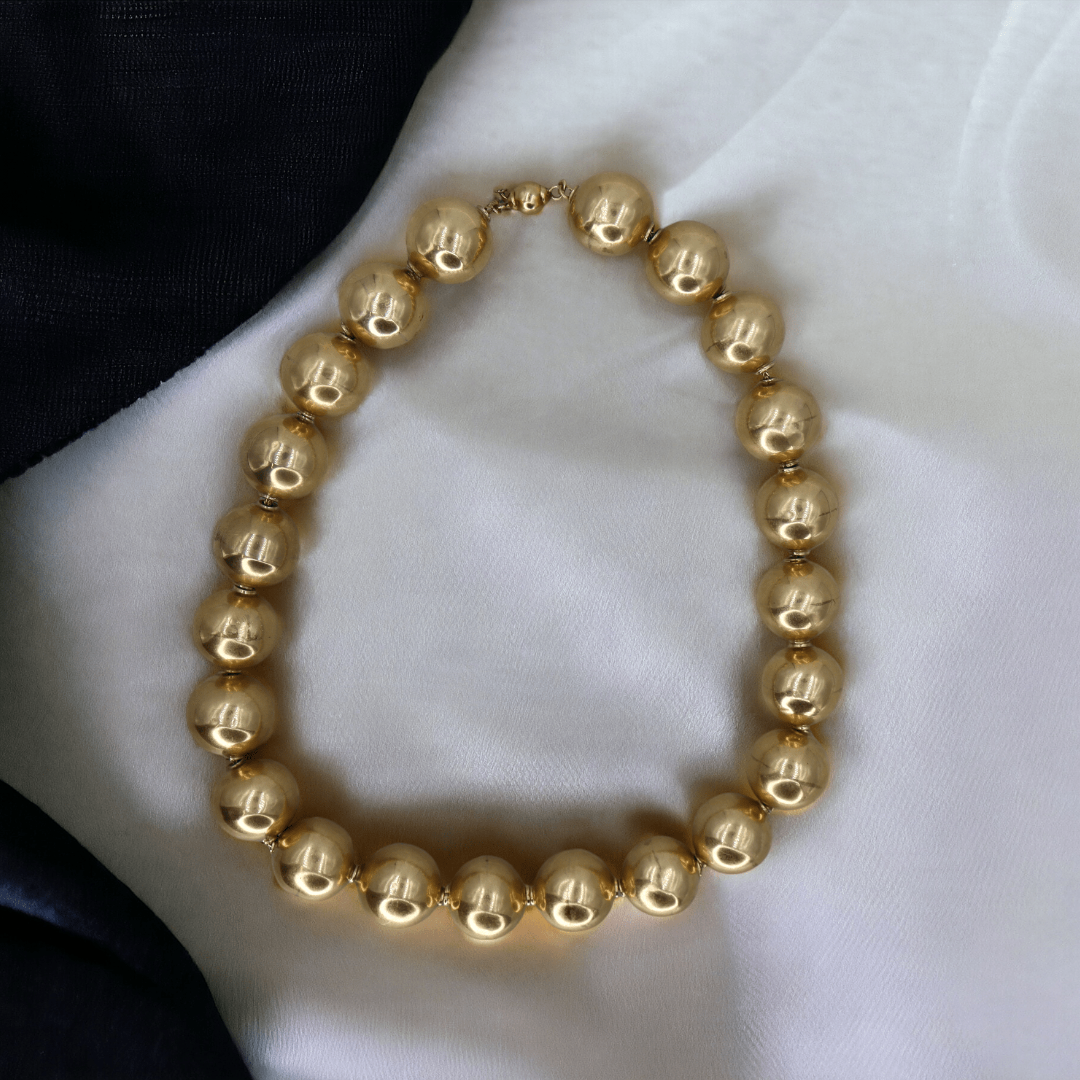 Antique Victorian 14k Yellow Gold Bead Necklace in 15.25" Length 16MM Beads - Petra Star