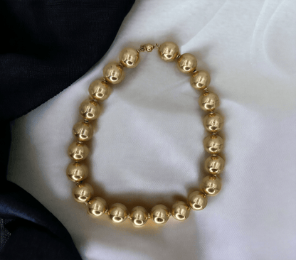 Antique Victorian 14k Yellow Gold Bead Necklace in 15.25" Length 16MM Beads - Petra Star