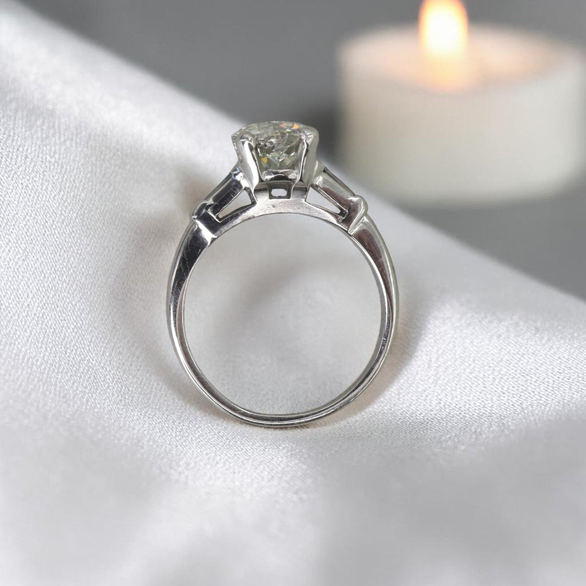1.77ct GIA Old European Diamond Platinum Ring | Tapered Baguettes | Petra Star Vintage Vault - Petra StarEngagement Ring