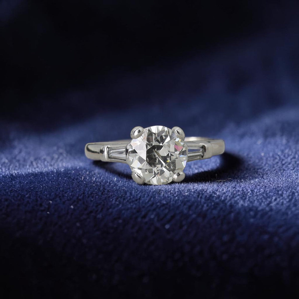 1.77ct GIA Old European Diamond Platinum Ring | Tapered Baguettes | Petra Star Vintage Vault - Petra StarEngagement Ring