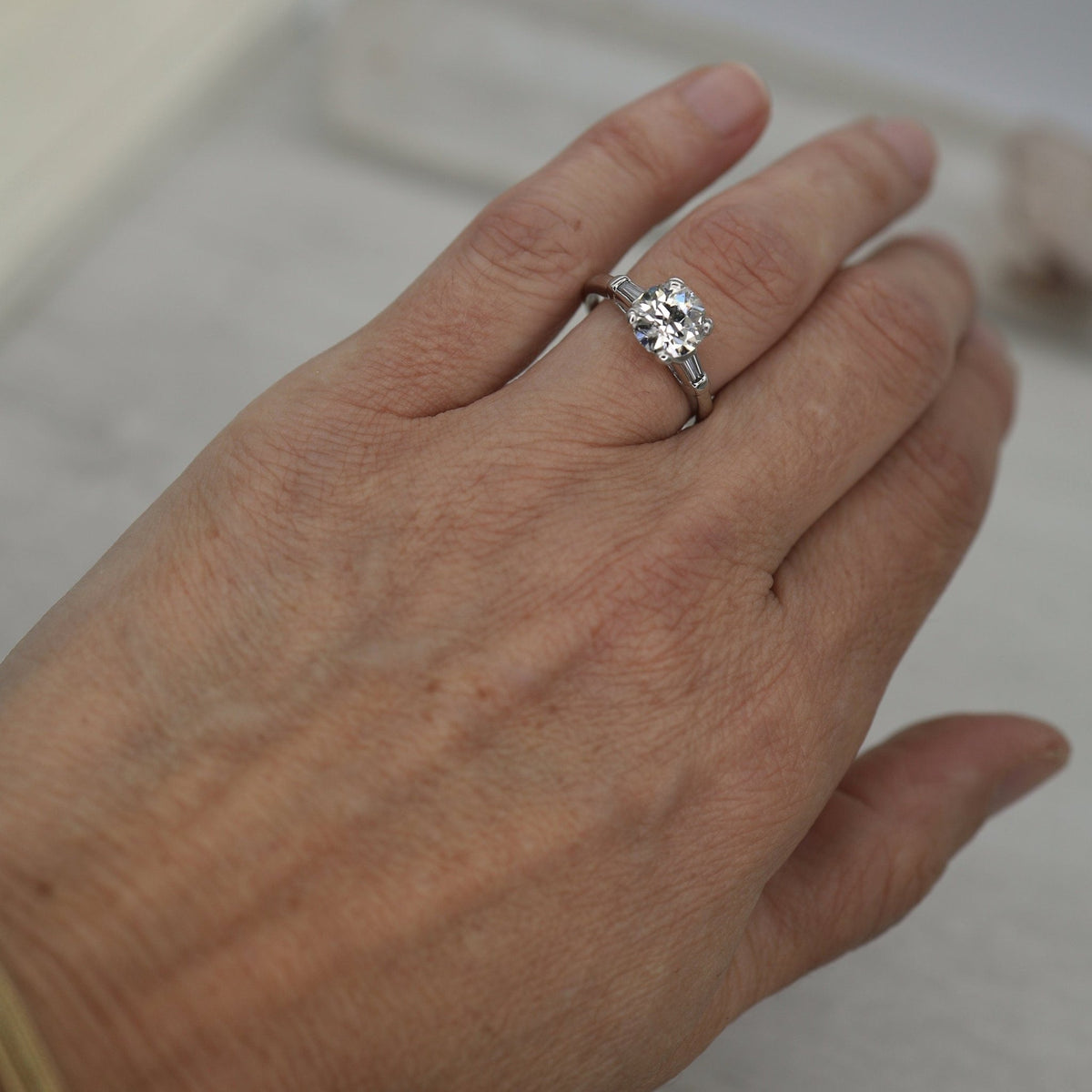 1.77ct GIA Old European Diamond Platinum Ring | Tapered Baguettes | Petra Star Vintage Vault - Petra StarEngagement Ring