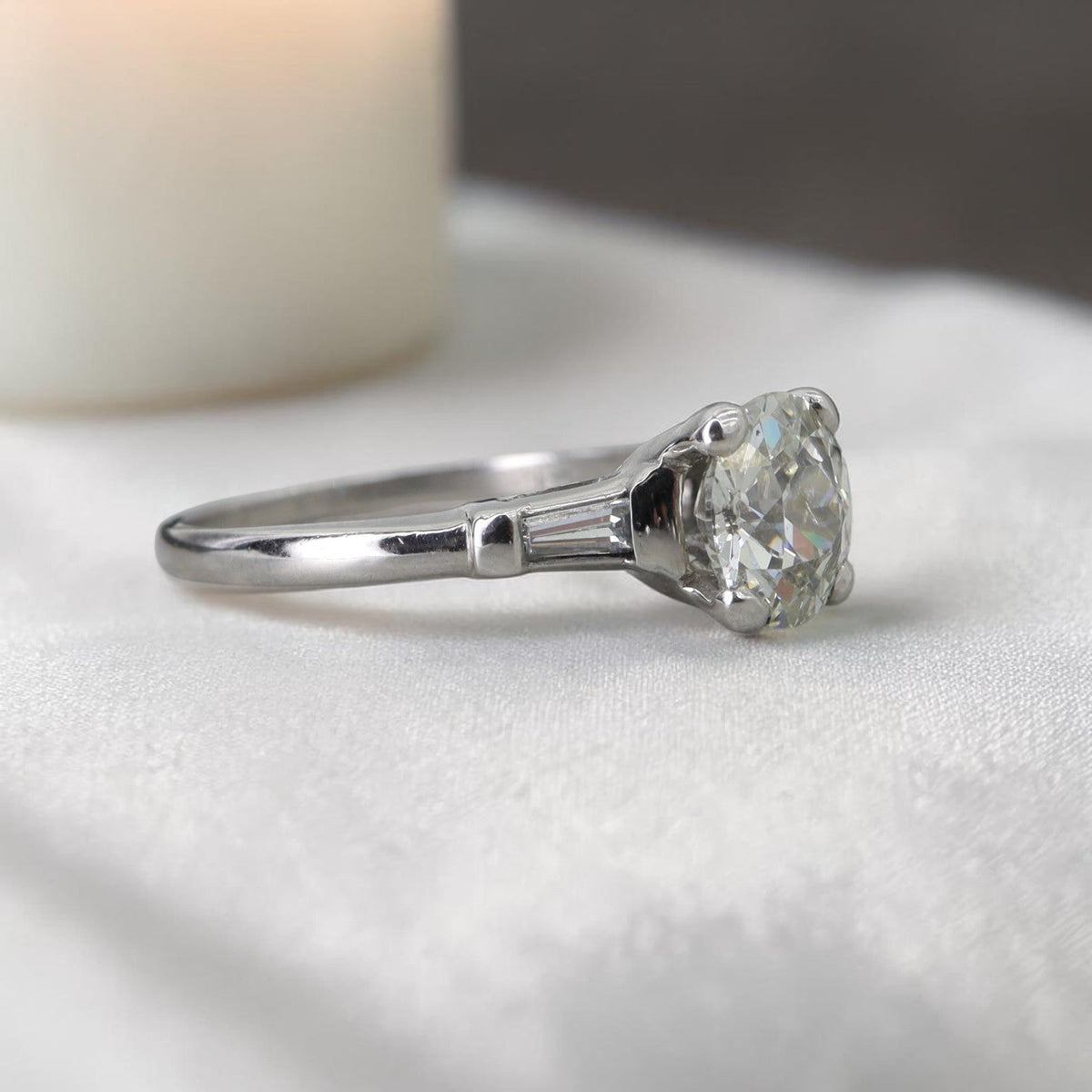 1.77ct GIA Old European Diamond Platinum Ring | Tapered Baguettes | Petra Star Vintage Vault - Petra StarEngagement Ring