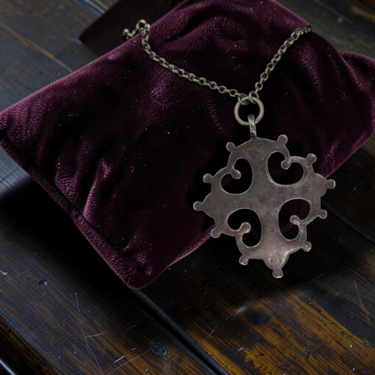 1800 Russian Sterling Silver Cross Pendant with Scrollwork - Petra Star