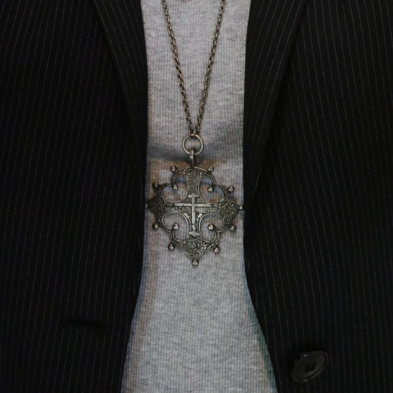 1800 Russian Sterling Silver Cross Pendant with Scrollwork - Petra Star