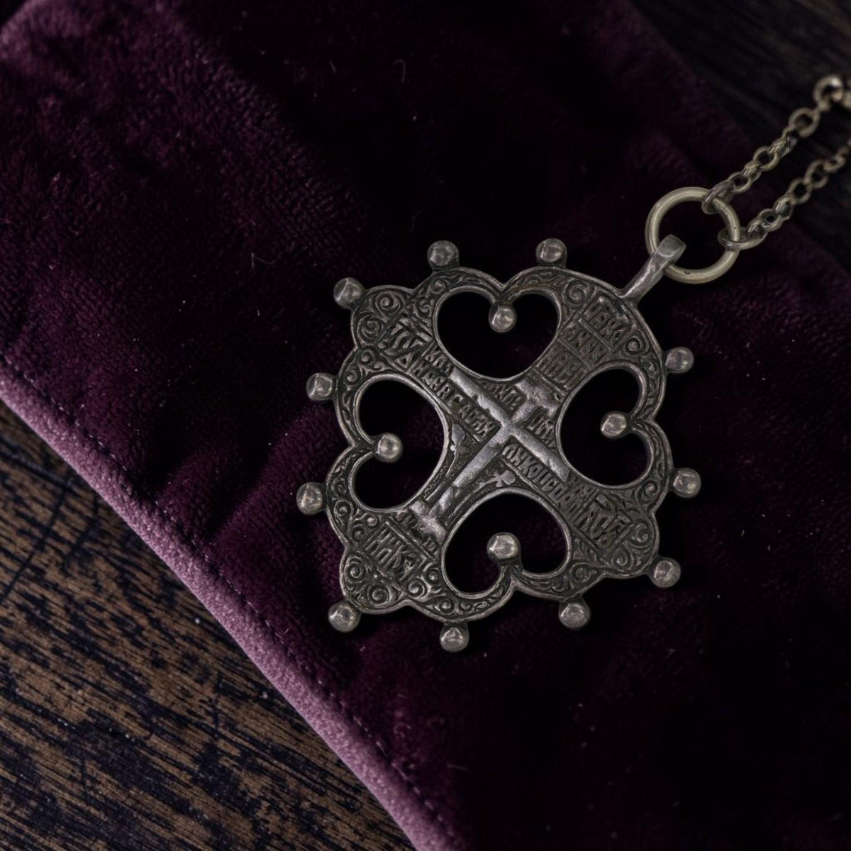 1800 Russian Sterling Silver Cross Pendant with Scrollwork - Petra Star