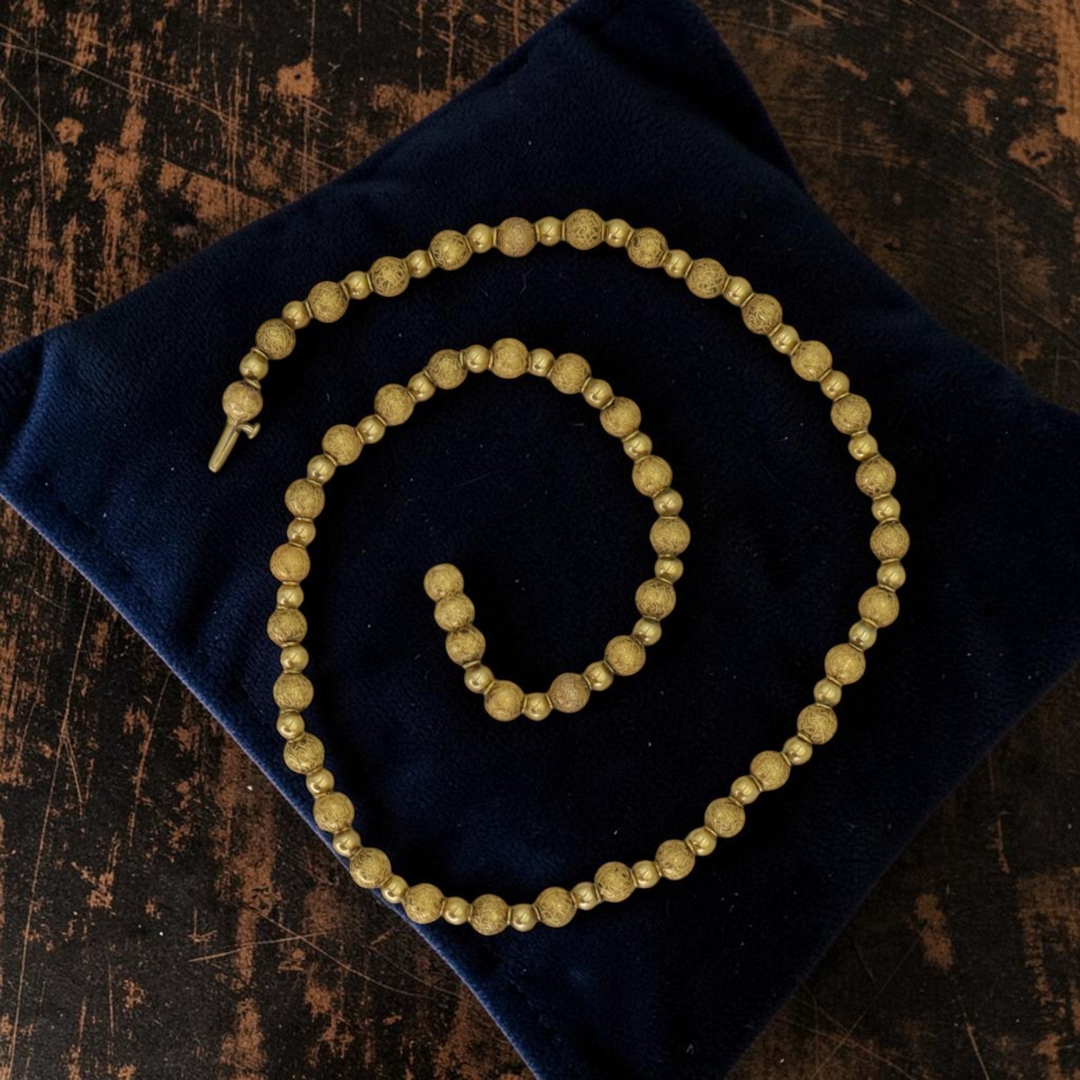 Victorian Etruscan Revival 14k Gold Bead Necklace, Granulated Beads, 1850-1880, DC Maker's Mark, 17.5", Antique Fine Jewelry