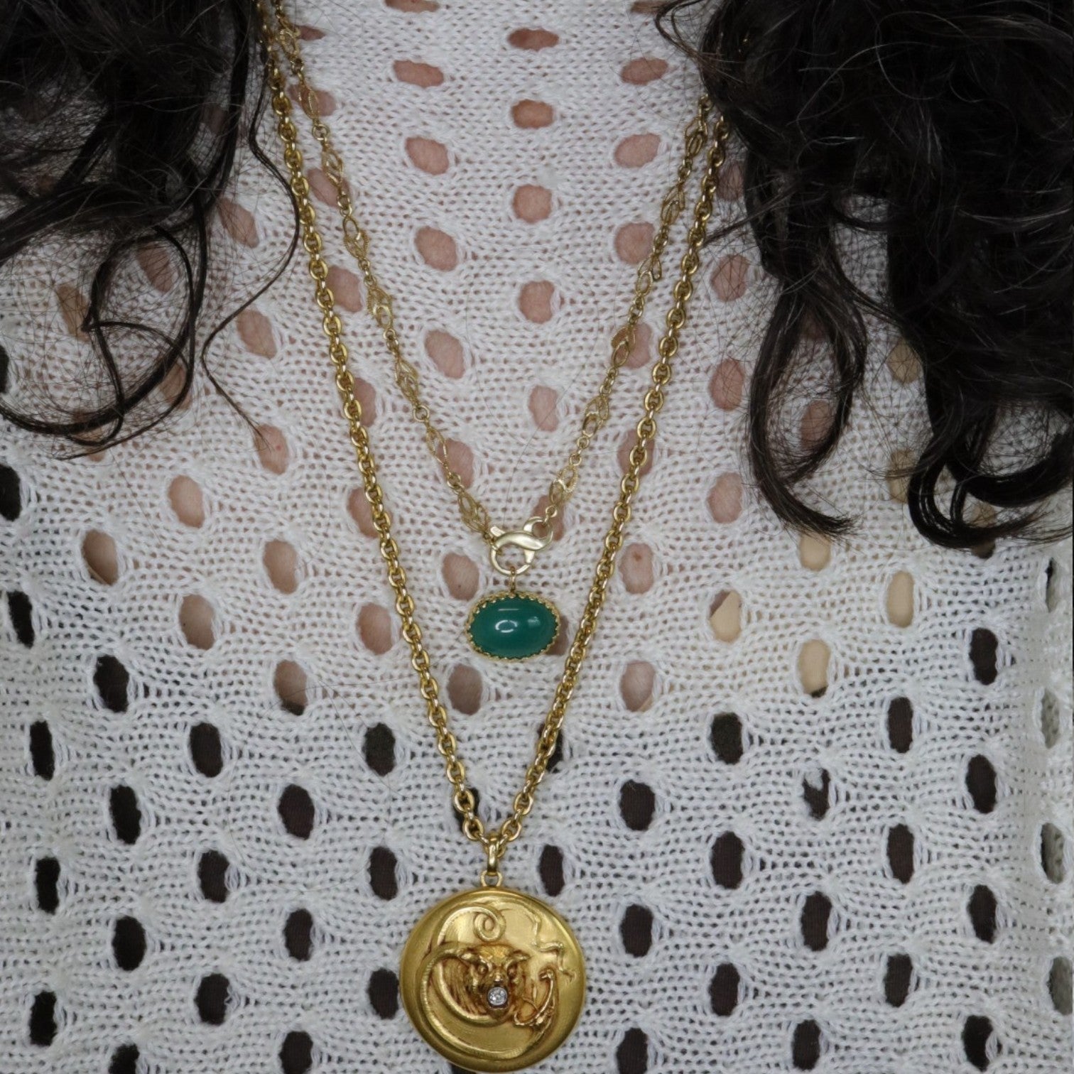 18K Yellow Gold Chrysoprase Pendant — Reimagined from a Vintage Italian Brooch, Circa 1970s–80s - Petra StarPendant