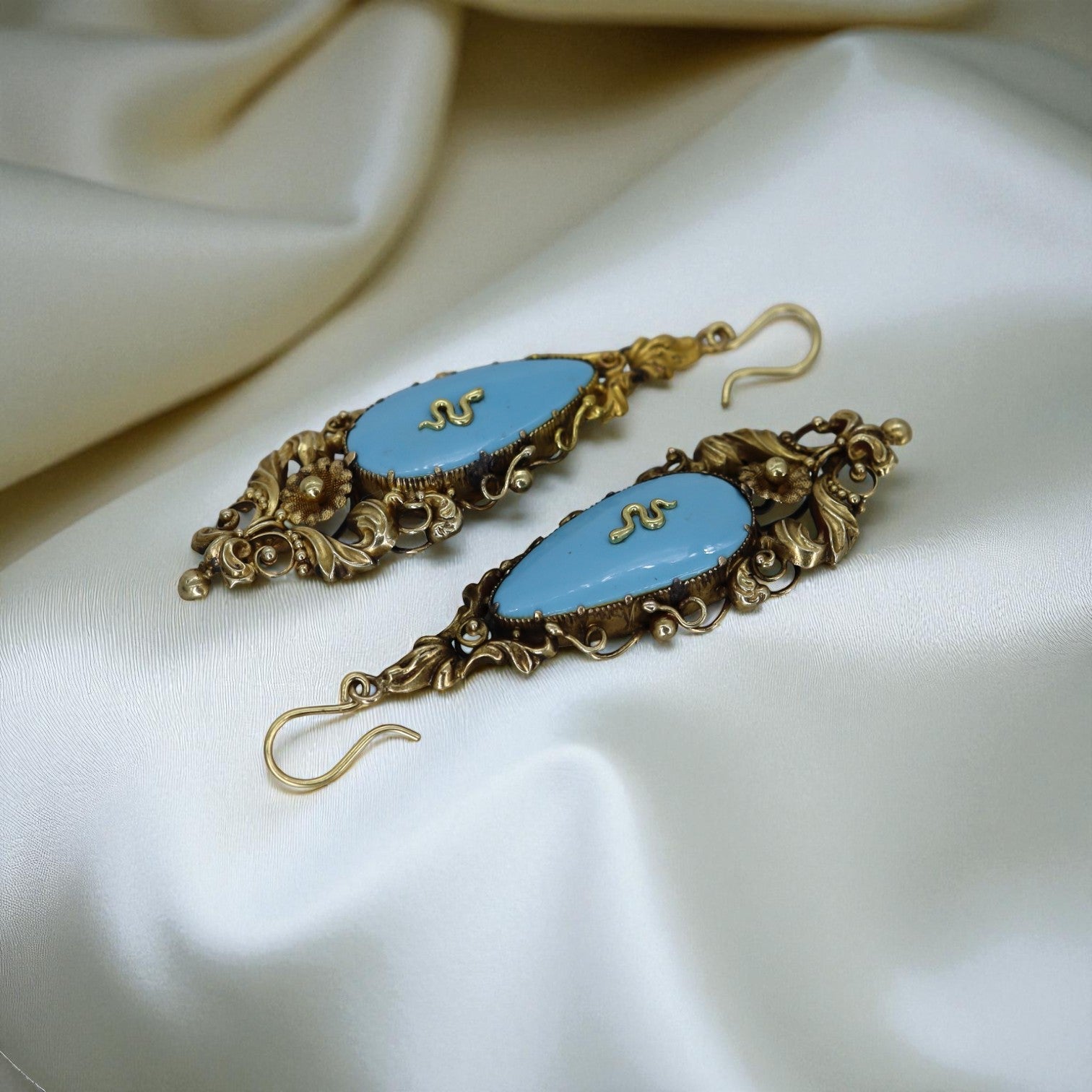18k Yellow Gold Victorian Turquoise Earrings - Petra Star