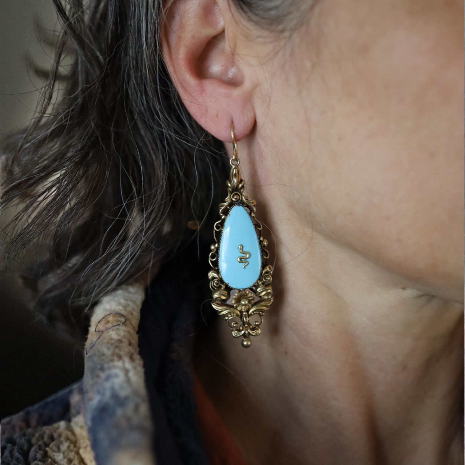 18k Yellow Gold Victorian Turquoise Earrings - Petra Star