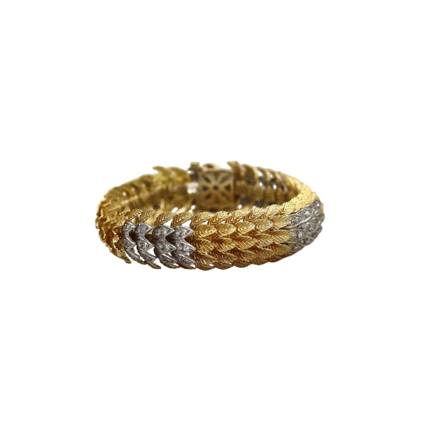 18k Gold Feather and Diamond Bracelet Ca. 1950