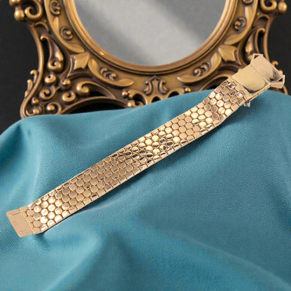 1940s Retro 18k Rose Gold Buckle Honeycomb Link Bracelet with Diamonds & Sapphires - Petra Star