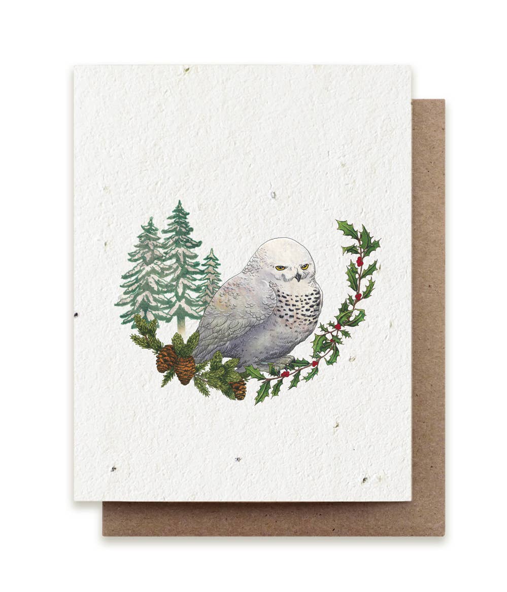 Winter Snowy Owl Plantable Herb Seed Card