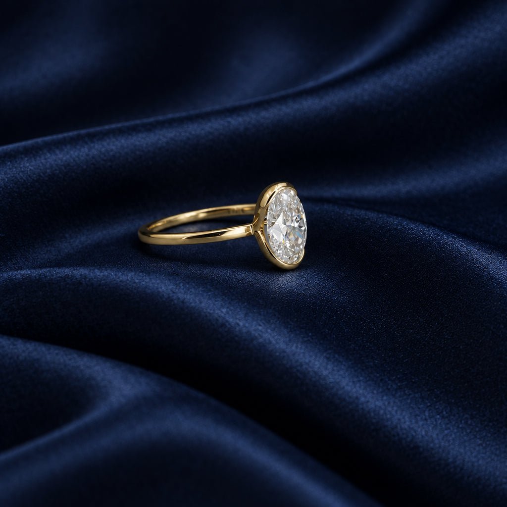 2.01 ct Oval Lab-Grown Diamond Solitaire Engagement Ring in 14k Yellow Gold, Partial Bezel, IGI, Size 7 - Petra StarEngagement Ring