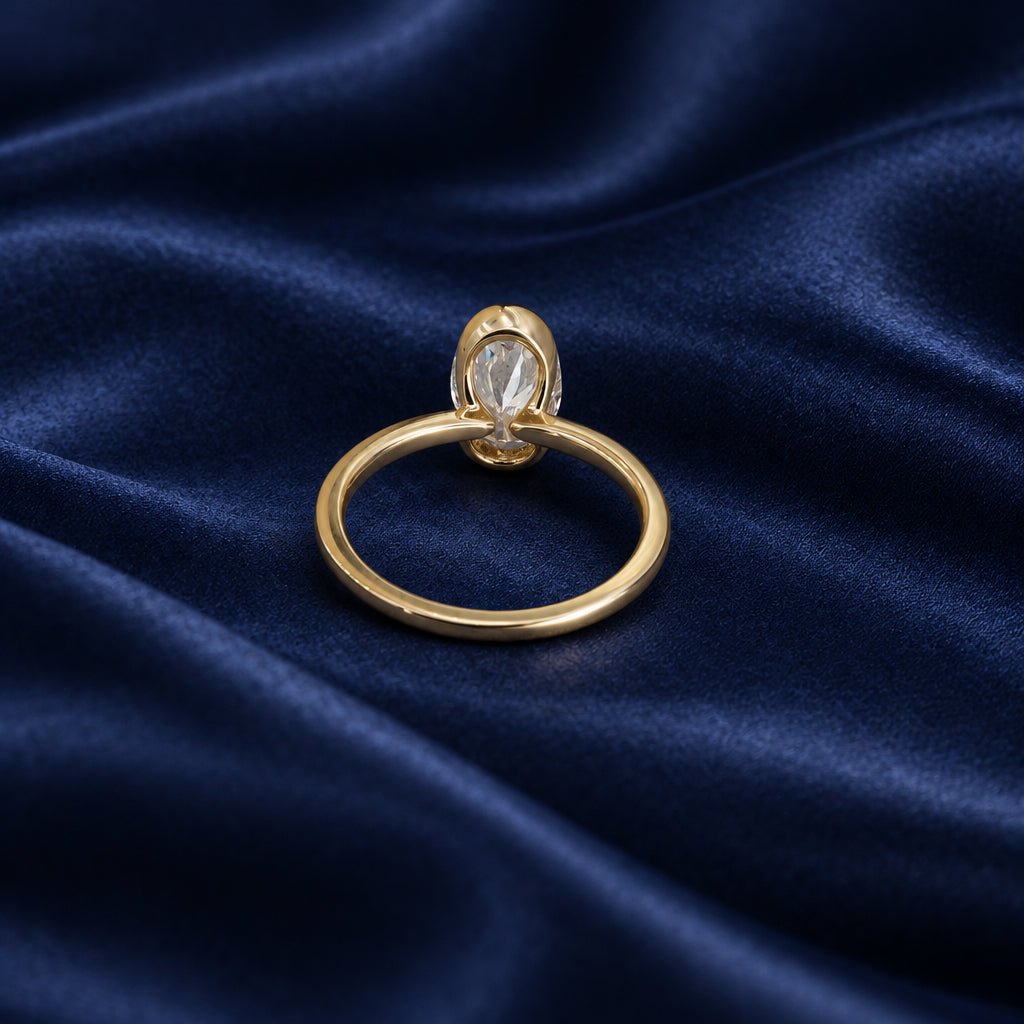 2.01 ct Oval Lab-Grown Diamond Solitaire Engagement Ring in 14k Yellow Gold, Partial Bezel, IGI, Size 7 - Petra StarEngagement Ring
