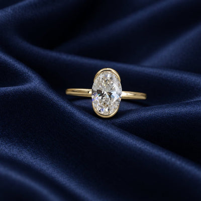 2.01 ct Oval Lab-Grown Diamond Solitaire Engagement Ring in 14k Yellow Gold, Partial Bezel, IGI, Size 7 - Petra StarEngagement Ring