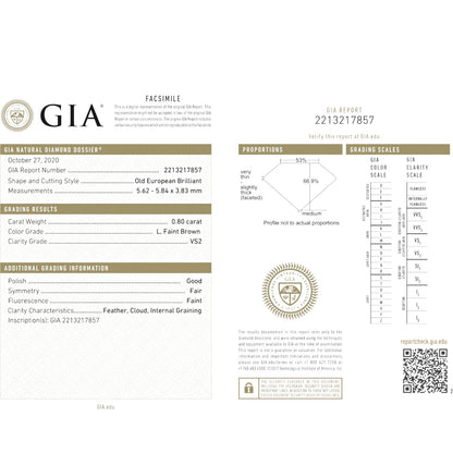 GIA Old European Cut Diamond Ring | 0.80ct Light Fancy Brown | Antique-Inspired Low-Profile 14k Gold - Petra Star