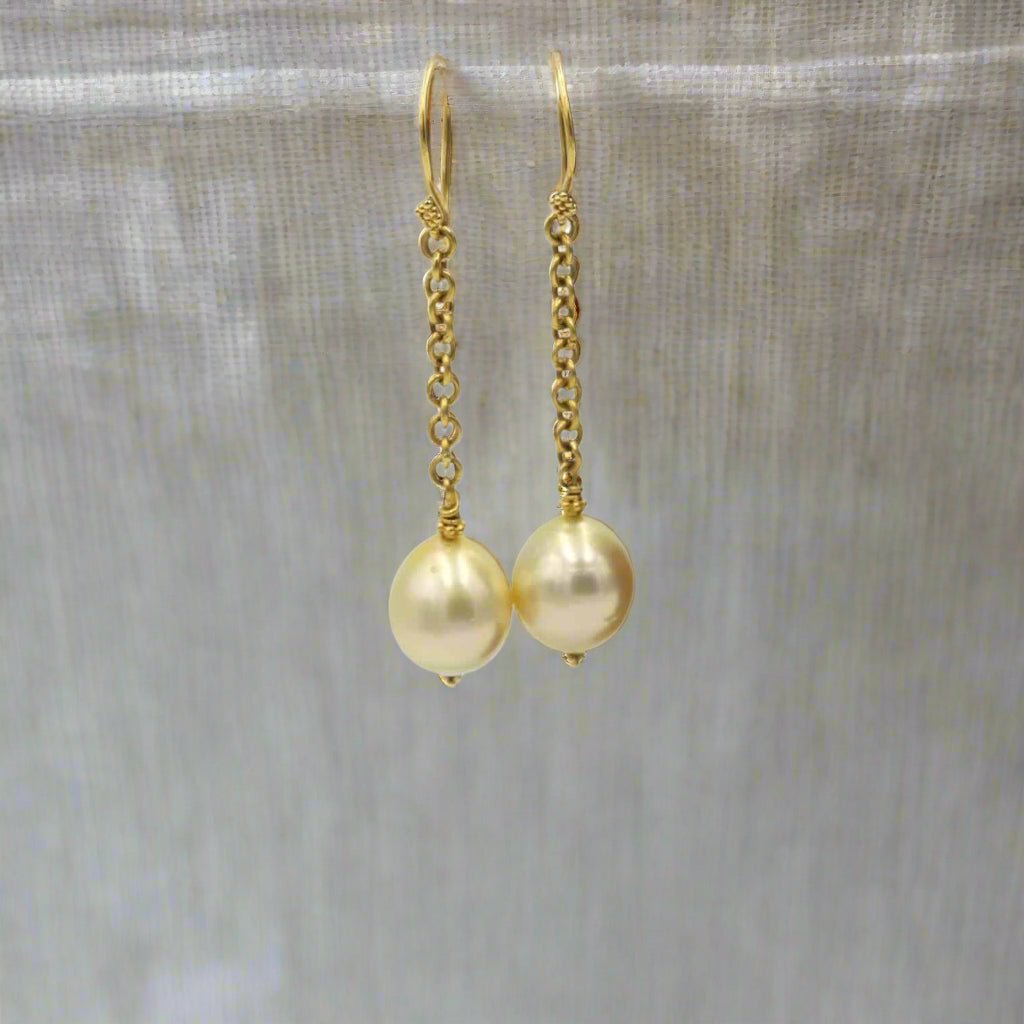 22k Gold Golden South Sea Pearl Drop Earrings - Petra Star