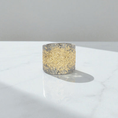 22k Gold & Oxidized-Silver Staple Tall Cigar Band - Petra Star