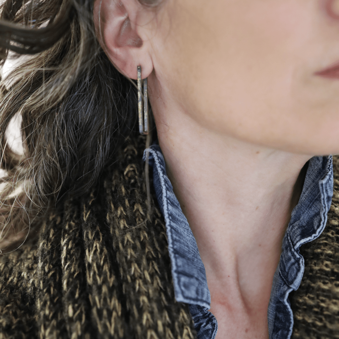 22k/18k Gold & Oxidized Silver Contemporary Hoops - Petra Star