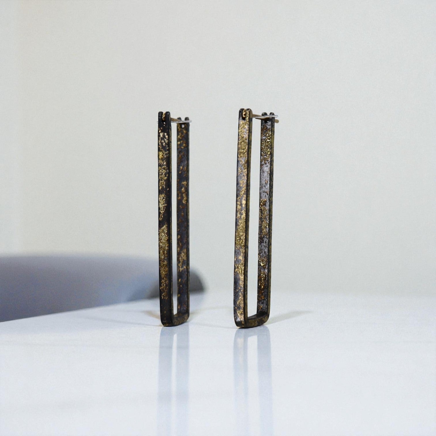 22k/18k Gold & Oxidized Silver Contemporary Hoops - Petra Star