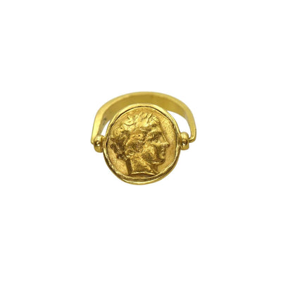 Ancient Macedonian 24k Coin of Philip II AV Stater Mounted in a 22k Gold Ring - Petra Star