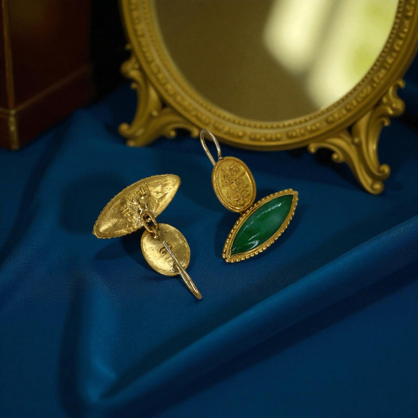 Art Nouveau Jade Earrings in 24k Gold