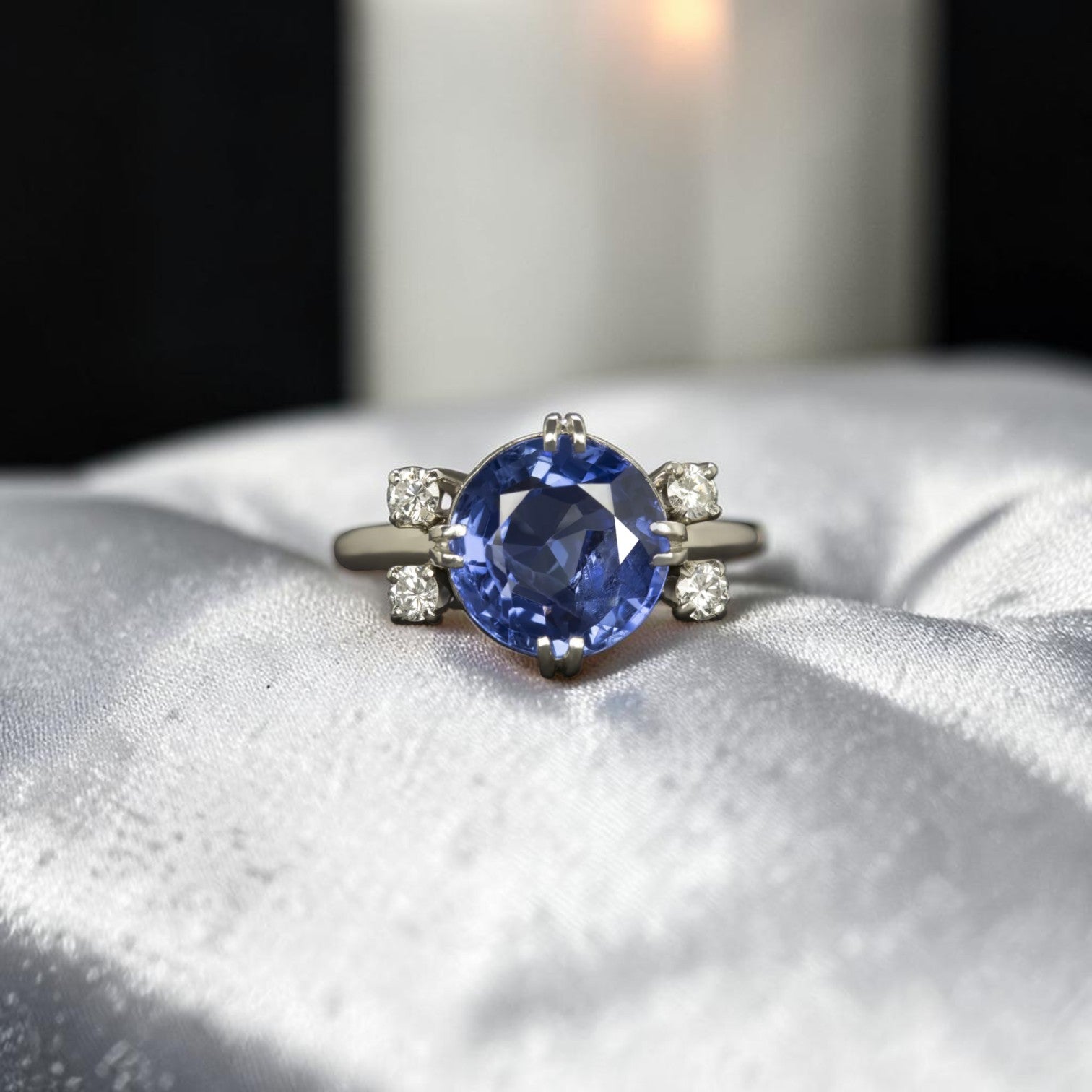 3.81ct GIA Certified Unheated Ceylon Sapphire Diamond Cocktail Ring Platinum - Petra Star