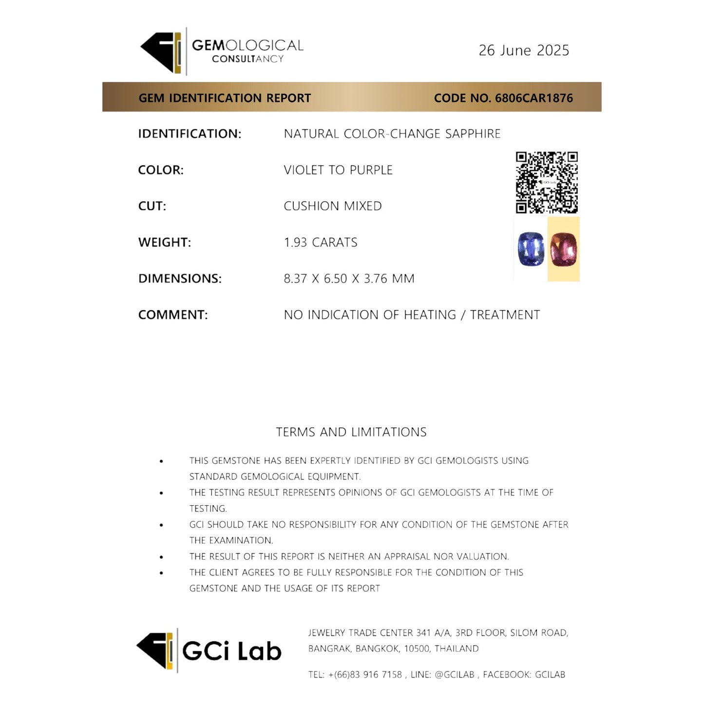 Natural Color Change Sapphire Violet to Purple Mixed Cushion Cut - No-Heat