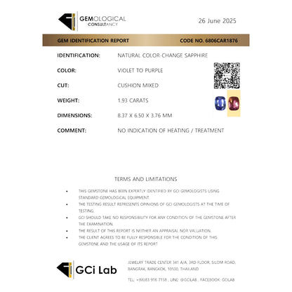 Natural Color Change Sapphire Violet to Purple Mixed Cushion Cut - No-Heat