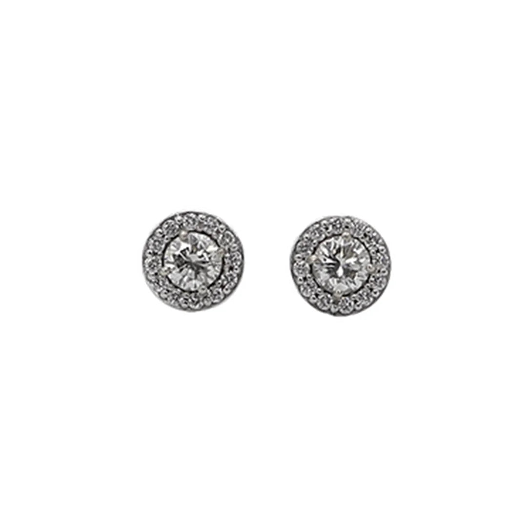 Diamond Halo Stud Earrings in 14k White Gold .50 cts Total Weight - Petra Star