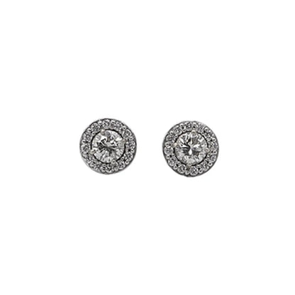 Diamond Halo Stud Earrings in 14k White Gold .50 cts Total Weight - Petra Star