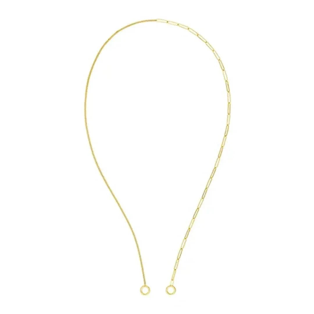 Midas 50/50 paper clip and curb split chain with metal links, showing the chain's textured surface and sturdy construction.