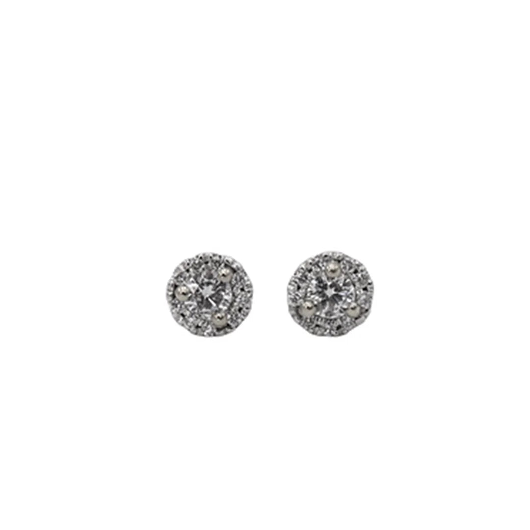 Diamond Halo Stud Earrings in 14k White Gold .25 cts Total Weight - Petra Star