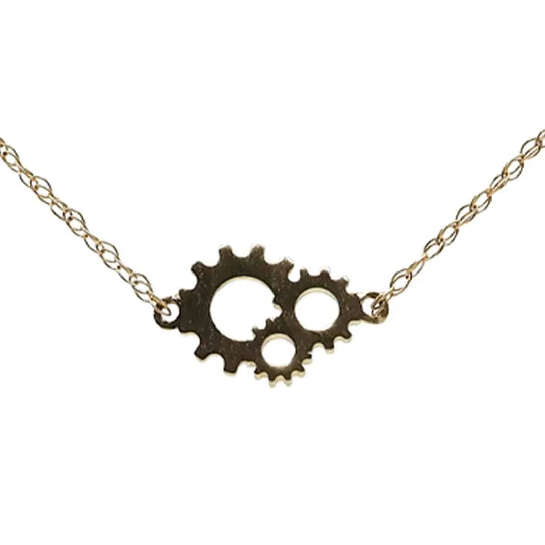 Petra Star Gearhead Necklace featuring a detailed metallic gear pendant on a sleek chain, stylish jewelry accessory.