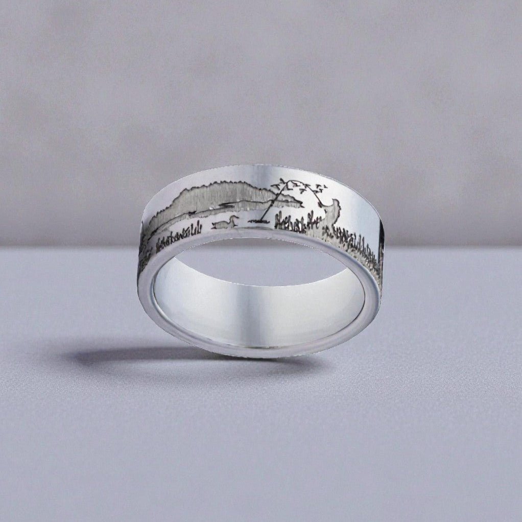 9MM Minimalist Titanium Flat Matte w/ Fishing Engraving - Petra Star