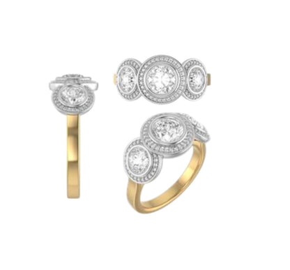 Bespoke Three Stone Diamond Halo Ring - Deposit - Petra Star