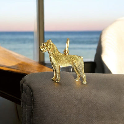 14k solid gold mid-century dog pendant featuring detailed craftsmanship, showcasing a vintage-style dog charm.