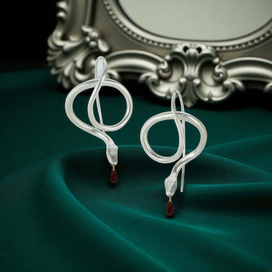 Serpent Earrings with Garnet Drops
