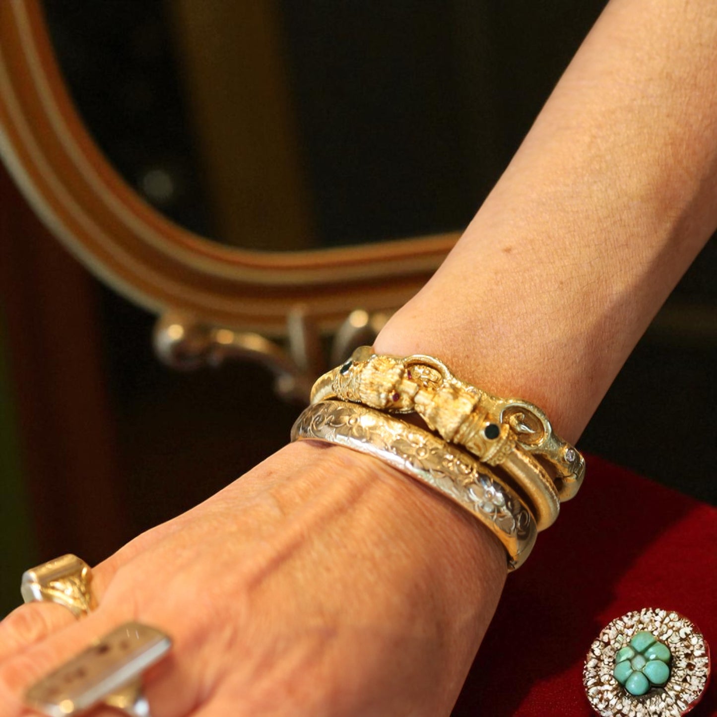 Victorian Gold-Filled Floral Engraved Bangle Bracelet – Antique Hollow Tube Construction - Petra Star