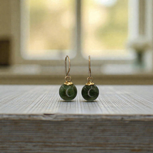 Vintage Jade Drop Earrings In 14k Yellow Gold