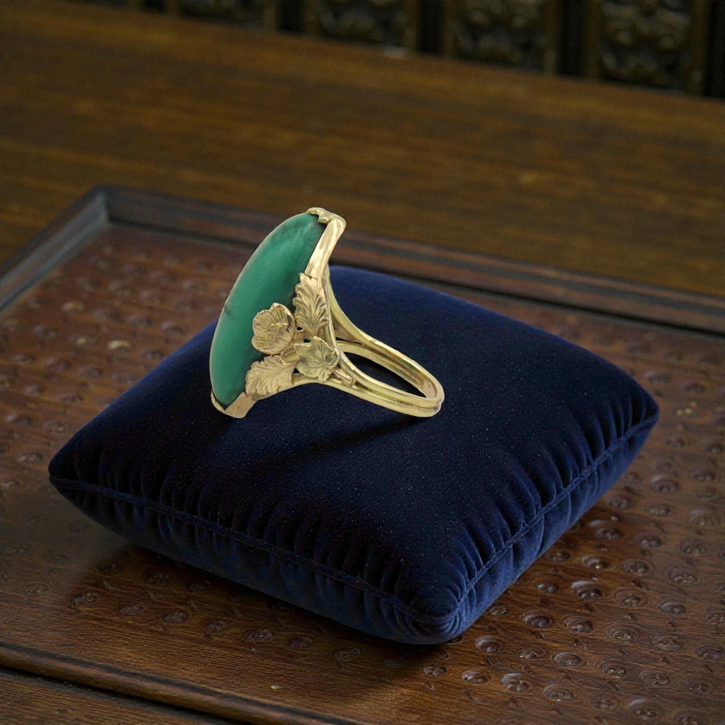 Arts & Crafts Malachite Ring 14k Gold