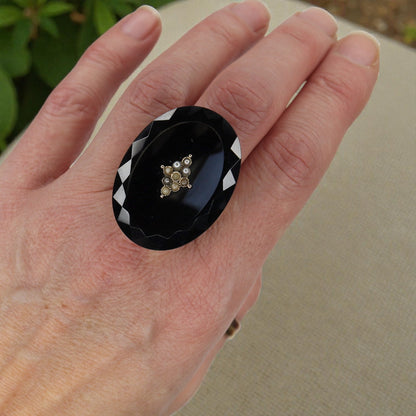 Large Victorian Onyx and Pearl Ring