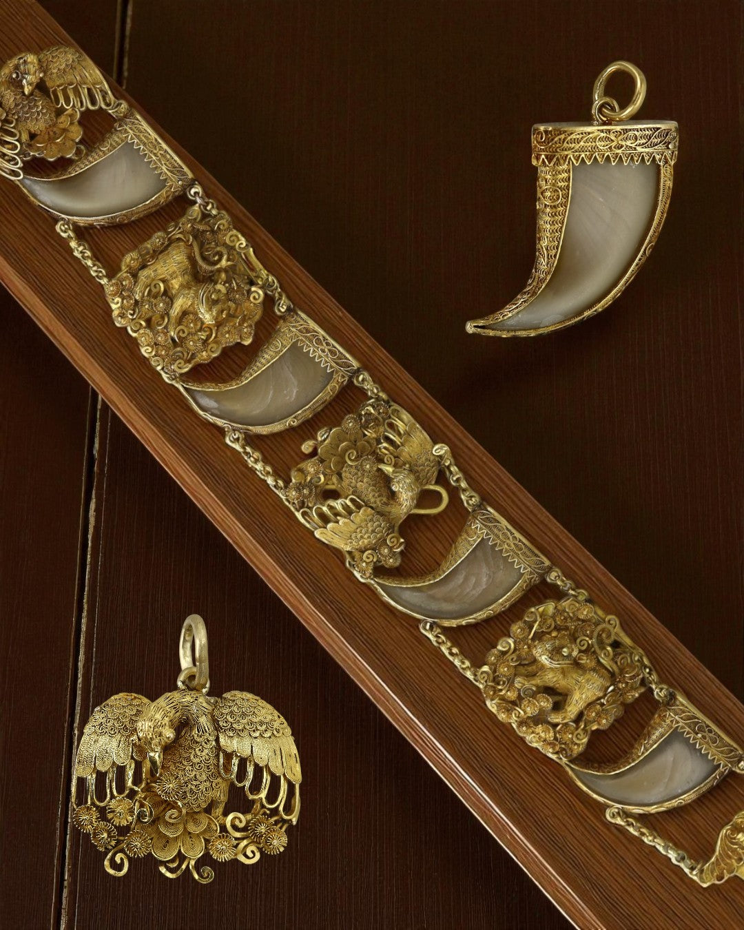 Antique Peacock Pendant in 20k Gold with Cannetille Detail (c. Victorian British Raj)